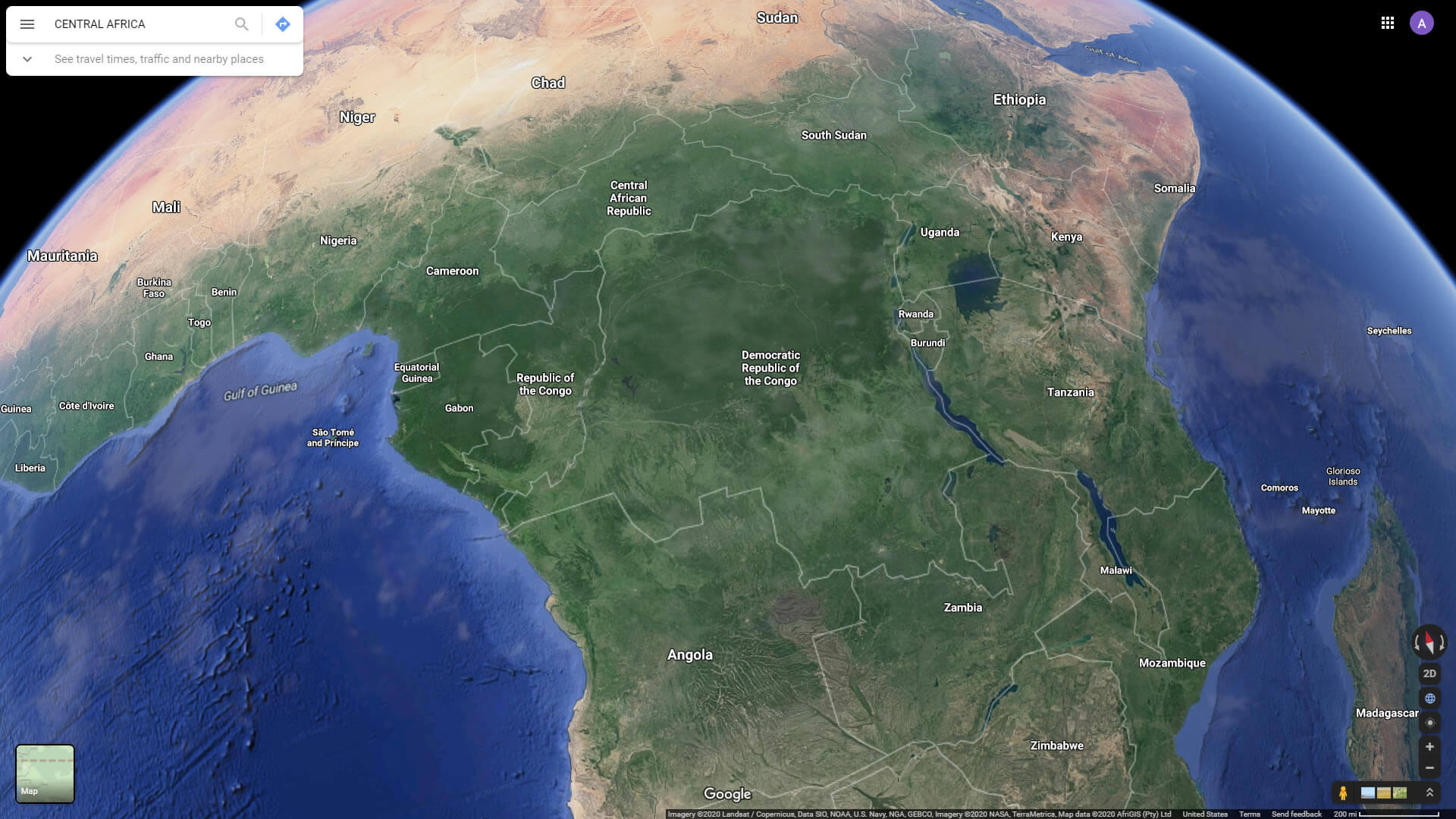 Orta Afrika Ülkeleriyle Uydu Görünümü
